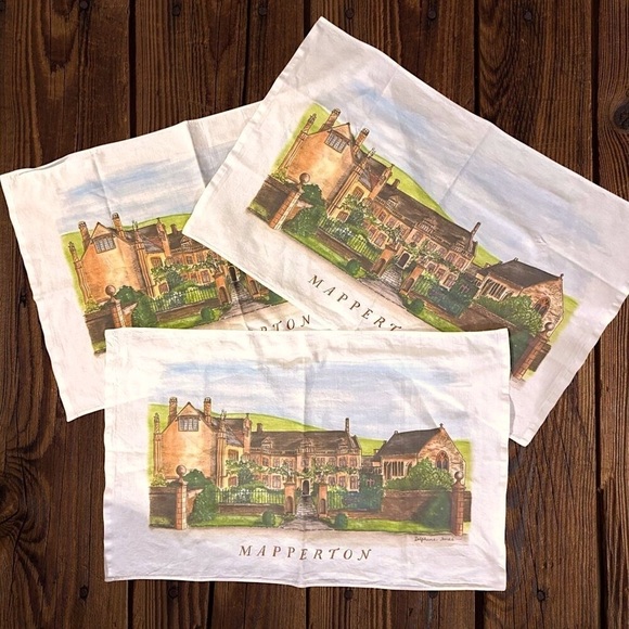 LOT OF 3 Daphne Jones Artist Mapperton House Linen Dish Towel Gift Set 19" x 30" - Picture 1 of 5